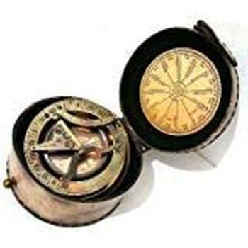 2.50 x 2.50 Brass Sundial Compass With Round Leather Case