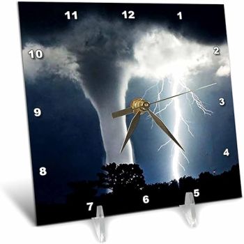 3dRose Tornado and Lightning-Desk Clock, 6 by 6-inch (dc_44853_1), 6 x 6