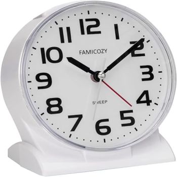 4.5 No Ticking Analog Alarm Clock,Silent Readable for Seniors,Easy to Set,Gradual Rise Alarm,Big Numbers,On/Off Switch on Side,Gentle Wake,Snooze Soft Backlight,Battery Operated,White