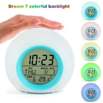 7 Colors Changing Alarm Clock Multiple Nature Sounds with Indoor Temperature Display and Snooze Function for Kids Students Heavy Sleepers