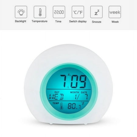 7 Colors Changing Wake Up Alarm Clock Multiple Nature Sounds with Indoor Temperature Display and Snooze Function for Kids Students Heavy Sleepers