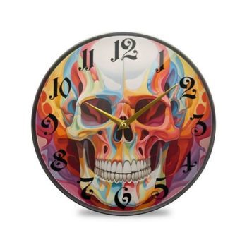 9.5 Round Silent Wall Clocks Skull Skeleton Acrylic Battery Operated Clock Non-Ticking Clocks Bedroom Living Room Home Decorative