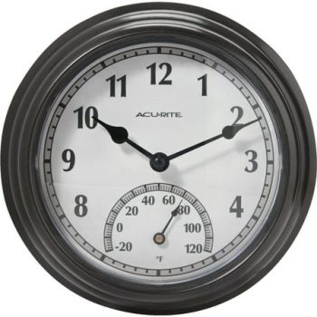 Acurite 8.5 In. Black Wall Clock/Thermometer 02413A1