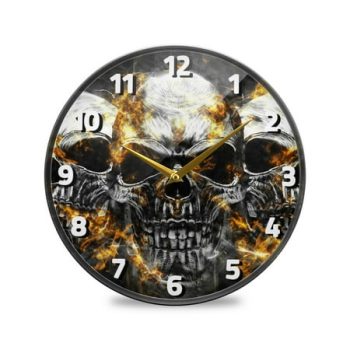 ALAZA Scary Vampire Skull Burning 3D Halloween Wall Clock Battery Operated Silent Non Ticking Clocks for Living Room Decor 12 Inch / 9.5 Inch