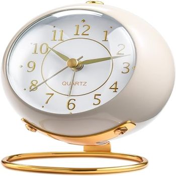 Analog Alarm Clocks,Retro Backlight Cute Simple Design Small Desk Clock with Night Light,Silent Non-Ticking,Battery Powered,for Decor,Bedrooms,Travel,Kitchen,Bedside Desktop.(White)