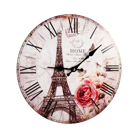 Antique Style Vintage Paris Eiffel Tower Round Wood Wall Clock Kitchen Home Decoration