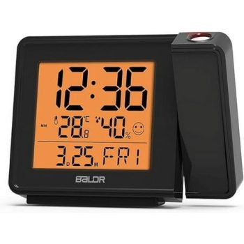 BALDR Digital Time Projection Alarm Clock - Atomic Time Projector on Ceiling Wall (Black)