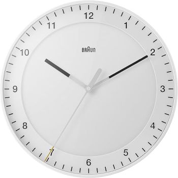 Braun/Brown Wall Clock BC17W Quiet Design, Sweep Handle, White, Free, Modern