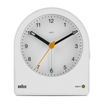 Braun Classic Analogue Alarm Clock with Snooze and Continuous Backlight, Quiet Quartz Movement, Crescendo Beep Alarm in Grey, model BC22G.