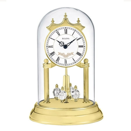 Bulova Clocks Heather Dial Glass Domed Clock with Westminster Chime, Gold