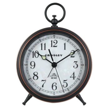 Crosley Metal Bronze Retro Style Analog QA Alarm Clock with Quiet Sweep Movement and Faux MOP Finial