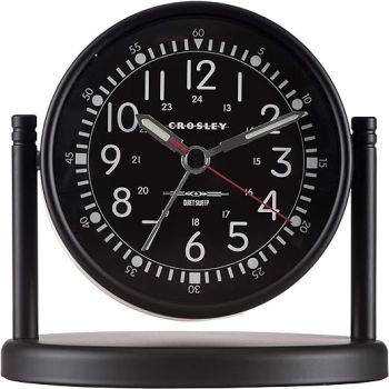 Crosley Nautical Alarm Clock for Desk Side Table and Night Stand, All Metal Case with Dome Glass Lens, Adjustable Viewing Angle, Simple Operating Controls (Black)