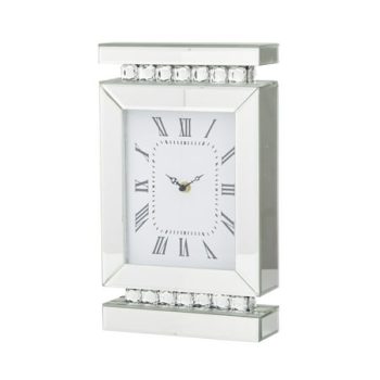 DecMode 14 Silver Glass Mirrored Clock with Crystal Embellishments