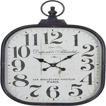 Deco 79 Metal Distressed Pocket Watch Style Wall Clock with Ring Finial, 18 x 3 x 26, Black