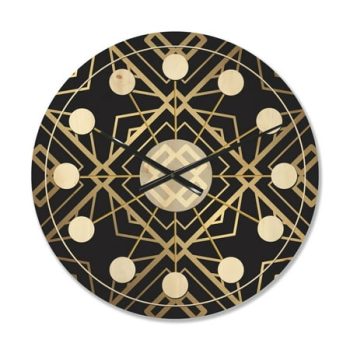 Designart 'Black and Gold Art Deco Pattern' Mid-Century Modern Wood Wall Clock