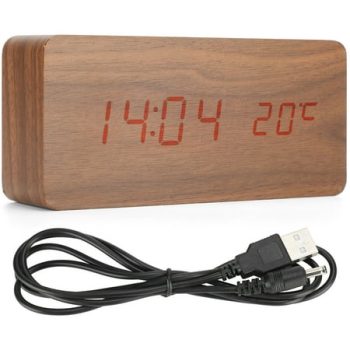 Digital Alarm Clock Bedside LED Smart Electronic Sound Control Wood Grain USB Office Decoration bathroom rugs hair clips