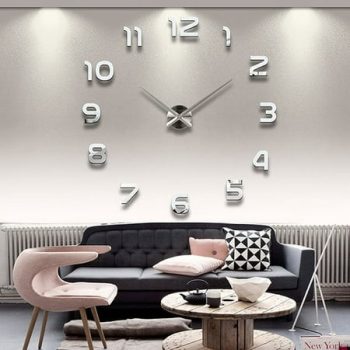 DIY Large Number Wall Clock 3D Mirror Sticker Modern Home Office Decor Art Decal Silver