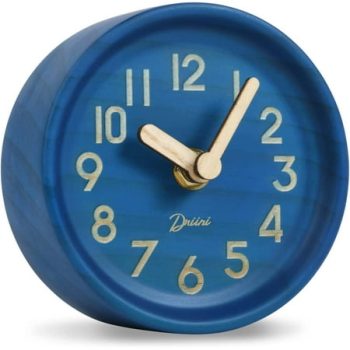 Driini Wooden Analog Desk Clock – Easy to Read; Silent Sweep Table Decor