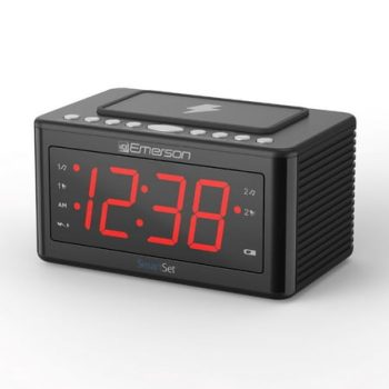 Emerson SmartSet Wireless Charging, Dual Alarm Clock Radio, 1.4” Red LED Display, Temperature Sensor, CKSW0555