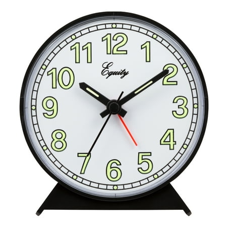 Equity Battery-Operated Black Tabletop Quartz Analog Alarm Clock, 14077