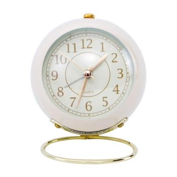 Fdelink Alarm Clock Small Desk Clocks for Shelf Bedroom Office, Table Alarm Clocks, Gold Vintage Metal Living Room Decor Clock White