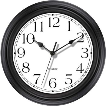 Foxtop Silent Non-Ticking Round Classic Clock Retro Quartz Decorative Battery Operated Wall Clock for Living Room Kitchen Home Office (12inch, Black)