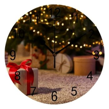 Hidove Round Wall Clock Home Decorative, Beautiful Christmas Gift Boxes on Floor Wall Clock 10 inch Silent Non Ticking Quartz Battery Operated Clock Easy to Read