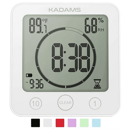 Kadams Waterproof Digital Smart Alarm Clock with Countdown Timer 4.16- Large LCD Touch Display, Loud Alarm for Shower, Bathroom and Kitchen, 3 Mount Types for Easy Installation (White)