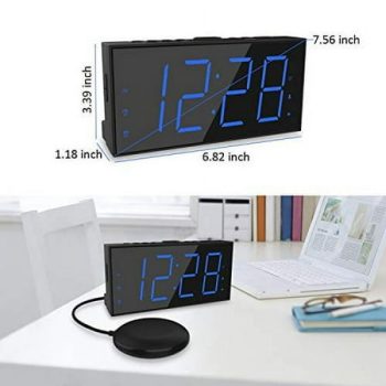 Loud Alarm Clock Vibrating with Bed Shaker for Heavy Sleepers Deaf and Hard of Hearing?Dual Alarm Clock with USB Charger, 7.5'' Large Display, Dimmer, Snooze & Battery Backup ( Blue)