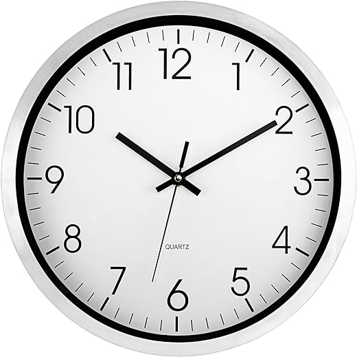 Lumuasky Metal Wall Clock Battery Operated Silent Non-Ticking 12 Inch Stainless Steel Decorative Clock for School Office Home (Aluminum Frame)