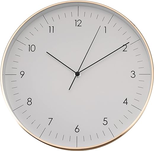 LUUK LIFESTYLE Large 12” Quartz Wall Clock with Silent Movement and no Ticking, Nordic Design, Interior Decoration for The Living Room, Kitchen, Bedroom, White and Gold