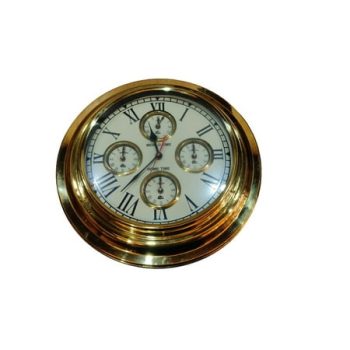 Maritime Antique 17 Polished Brass World Time Wall Clock