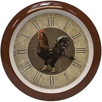 Mark Feldstein & Associates Rooster Farmhouse Collection Vintage Natural Brown 13 inch Sound Wall Clock