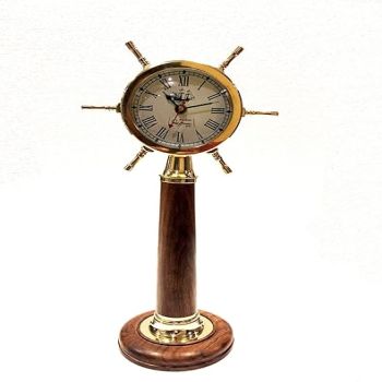 Nautical Brass Ship Wheel Stand Clock Nautical Style Maritime Ship Desk Clock Home Decor