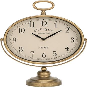 NIKKY HOME Antique Table Clock, Gold Retro Desk Clock with Silent-Non-Ticking Battery Operated Rustic Desk Clock for Living Room, Tabletop, Countertop