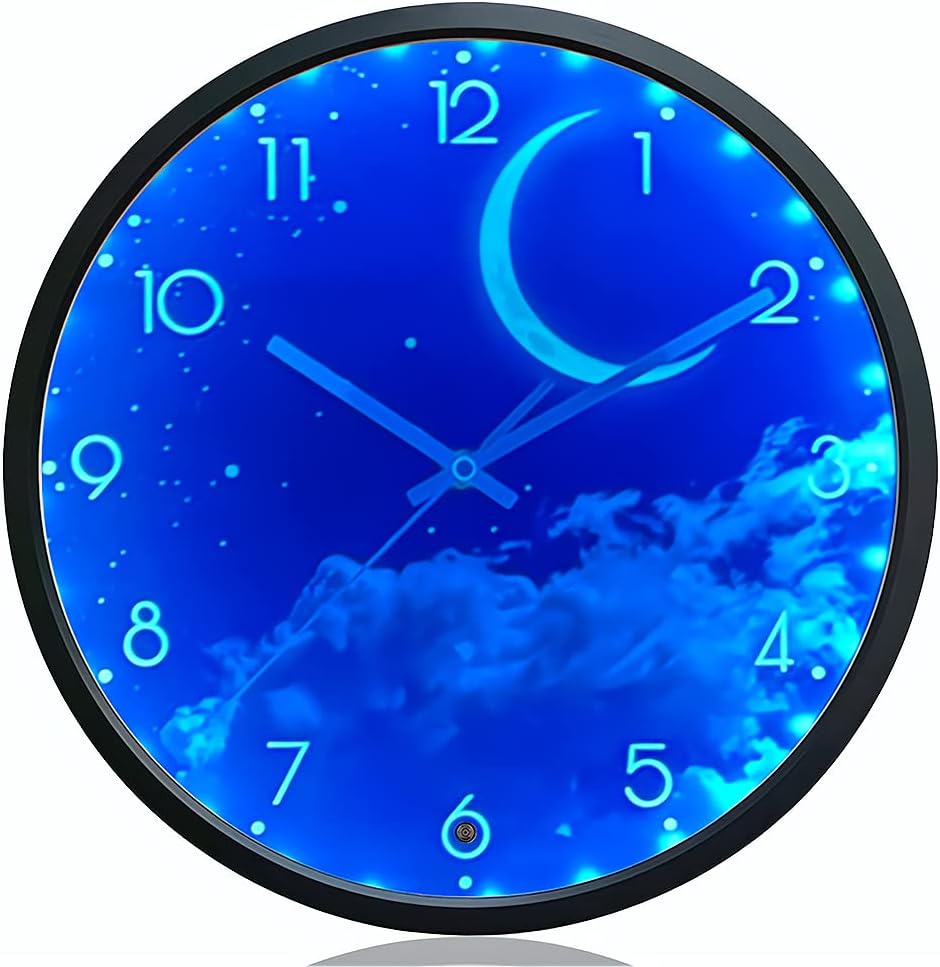 OCEST Night Light Wall Clock for Bedroom, 12 Inch Silent Battery-Operated LED Wall Clocks for Living Room/Kitchen, Glow in The Dark Large Digital Display Wall Clock Kids Birthday Gift -Moon