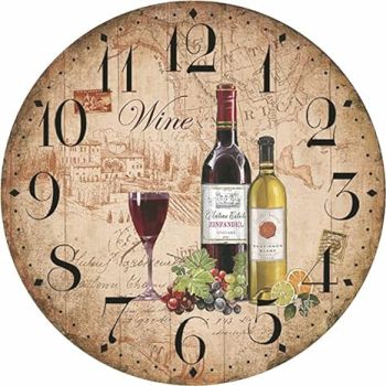 oumao 12 Retro Vintage Wine Pattern France Style Non-Ticking Silent Wooden Wall Clock Art Decoration for Kitchen/Living Room/Bedroom/Farmhouse