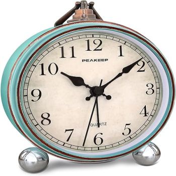 Peakeep 4 Small Battery Operated Antique Retro Analog Alarm Clock for Room Decor, Silent Elegant Bedside Desk Table Gift Clock