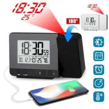 Projection Alarm Clock, EEEkit LED Digital Ceiling Display Dual Alarm Clock, Sleep Timer, 180° Projector, Snooze Function Desk/Shelf Clock, 4 Dimmer, USB Charging, AC Powered & Battery Backup