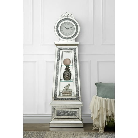 Quartz Mechanism Grandfather Clock with Led Mirrored & Faux Diamonds, Classical Roman Numeral Clock Number Grandfather Clock for Home Living Room