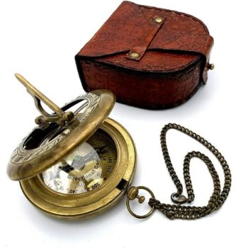 Regal Nauticaz Brass Sundial Compass with Leather Case and Chain Push Open Compass Steampunk Sundial Clock Accessory Antiquated Finish Beautiful Handmade Gift