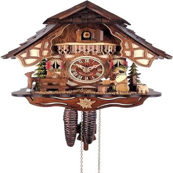 River City Clocks Chalet Style One Day Cuckoo Clock with Beer Drinker, Brown