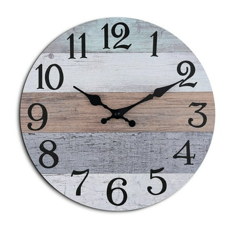 Trayknick Number Wall Clock 10-inch Round Wooden Wall Clock Vintage Rustic Non-ticking Silent Battery Operated Clock for Room Bedroom Home Decor Retro American