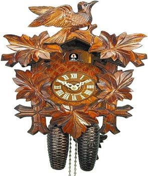 Wall Cuckoo Clock Mechanical 8 Day with 1 Bird & 5 Leaves; German Black Forest Coco Coo-Coo Clocks