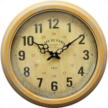 Yosemite Circular Iron Wall Clock with Distressed Yellow Iron Frame