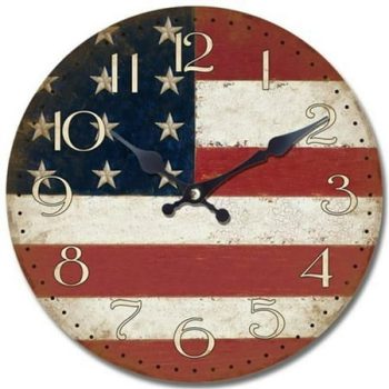 YOSEMITE HOME DECOR Circular Wooden Wall Clock with American Flag Print