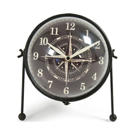 Zentique 8 Black and Silver Nautical Compass Round Desk Clock