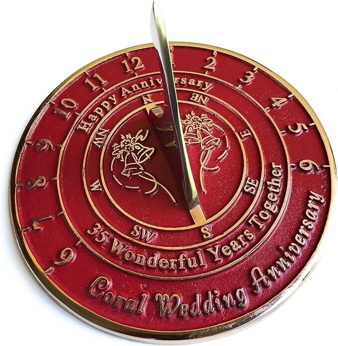 35th Coral Wedding Anniversary Sundial Gift for Him or Her, Husband or Wife,
