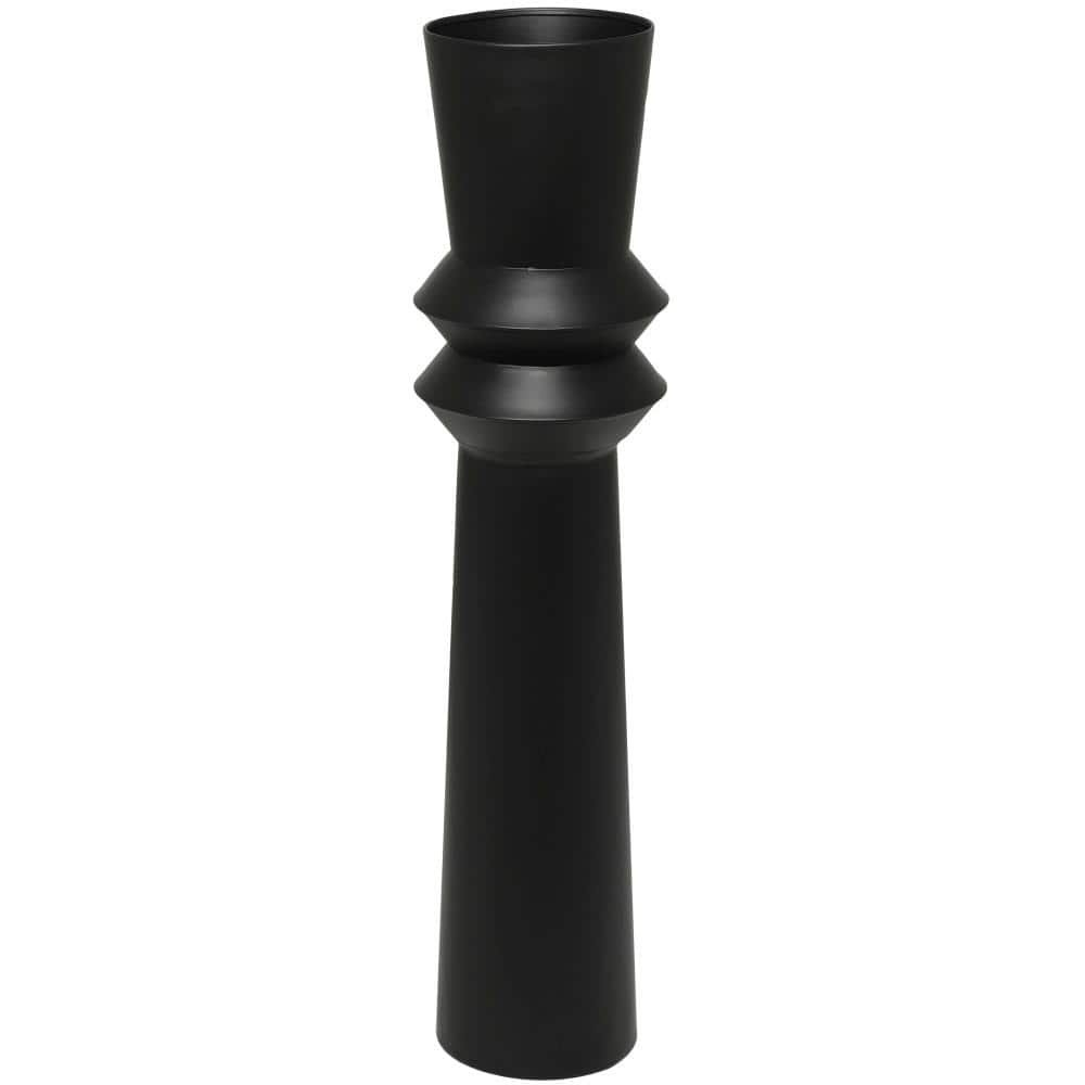 38 in. Black Tall Art Deco Fluted Floor Metal Decorative Vase