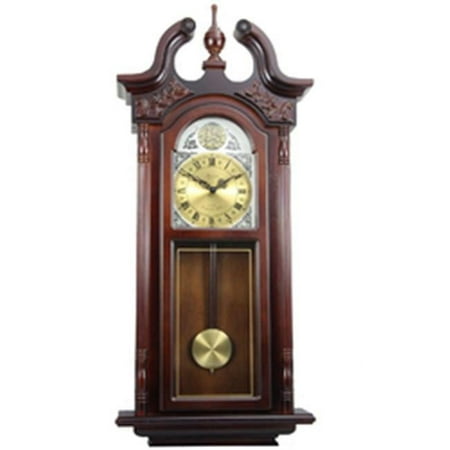 38 in. Clock Collection Grand Antique Chiming Wall Clock with Roman Numerals - Cherry Oak Finish